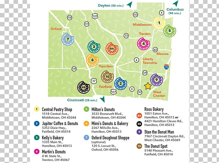 Donuts Trail Hamilton Tour De Donut Map PNG, Clipart, Area, Brand, Butler, Butler County Ohio, City Free PNG Download