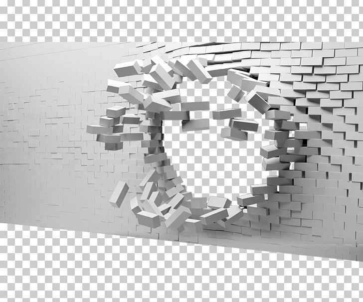 Mural Wall Decal Interior Design Services PNG, Clipart, 3 D, Angle, Black And White, Break, Brick Free PNG Download