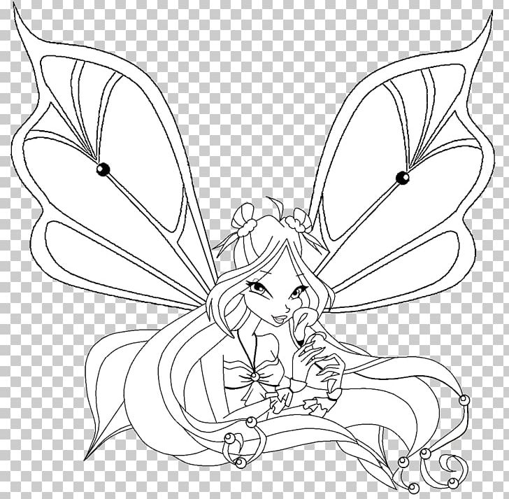 Flora Tecna Bloom Butterfly Line Art PNG, Clipart, Artwork, Black And White, Bloom, Butterfly, Color Free PNG Download