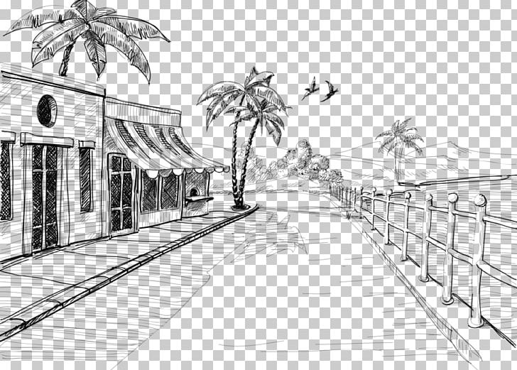 Street Drawing Sketch PNG, Clipart, Angle, Architecture, Black, Black And White, Building Free PNG Download