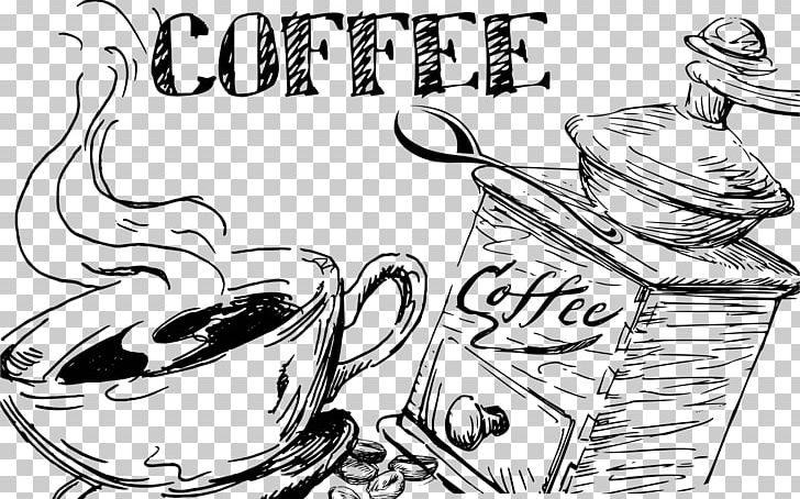 Turkish Coffee Cappuccino Cafe Flat White PNG, Clipart, Art, Artwork, Black And White, Burr Mill, Cafe Free PNG Download