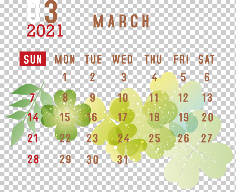 March 2021 Printable Calendar March 2021 Calendar 2021 Calendar PNG, Clipart, 2021 Calendar, Biology, Flower, Green, Leaf Free PNG Download