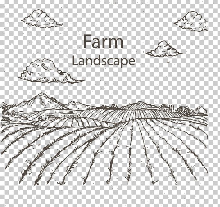 Drawing Agriculture Farm Sketch PNG, Clipart, Angle, Black, Crop, Fields, Landscape Free PNG Download