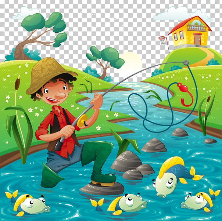 Cartoon Fisherman Illustration PNG, Clipart, Aquarium Fish, Art, Child Art, Computer Wallpaper, Farmer Free PNG Download