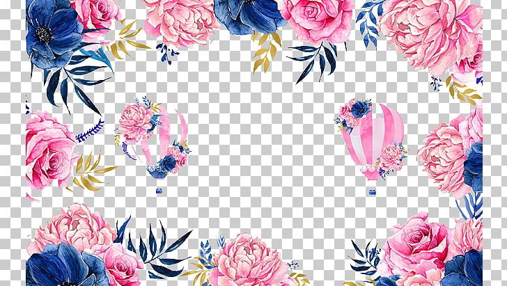 Watercolor Painting Blue Motif Illustration PNG, Clipart, Artificial Flower, Border Frame, Button, Cartoon, Flower Free PNG Download
