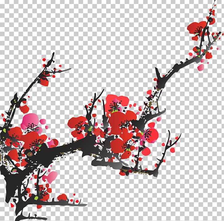 Ink Wash Painting Plum Blossom PNG, Clipart, Bamboo And Plum Blossom, Blossom, Blossoms, Blossom Vector, Branch Free PNG Download