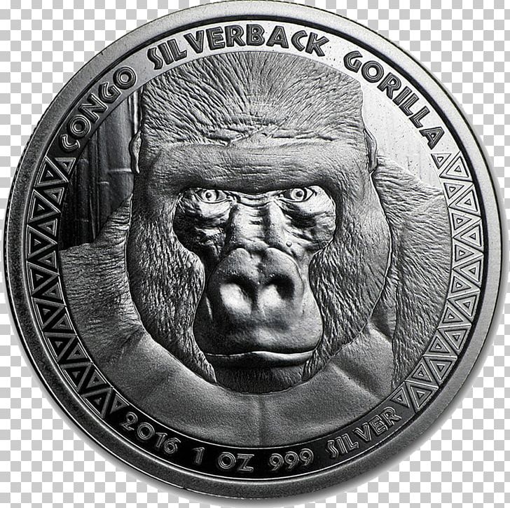Congo Gorilla Bullion Coin Silver Coin PNG, Clipart, Apmex, Australian Silver Kookaburra, Black And White, Britannia, Bullion Free PNG Download