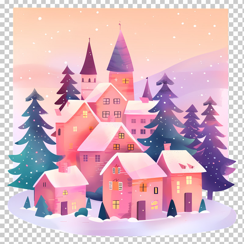 Christmas Town - Snowy Village In Winter PNG
