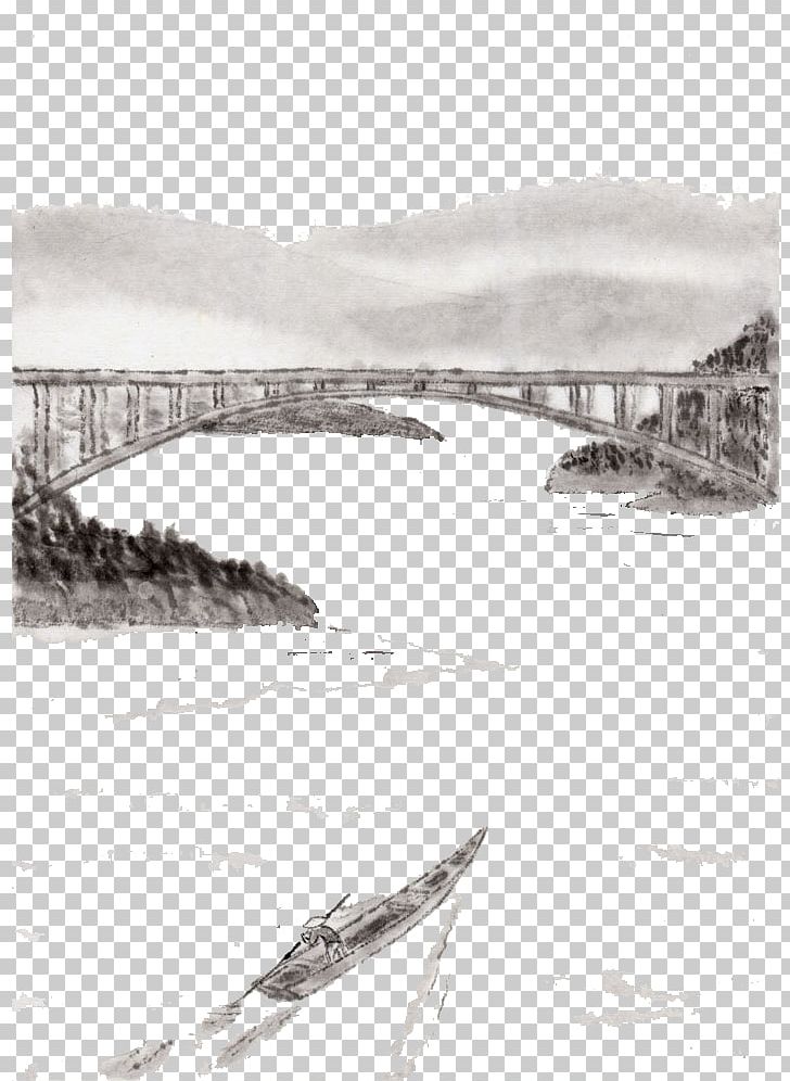Ink Wash Painting Shan Shui Illustration PNG, Clipart, Angle, Beauty, Black And White, Bridges, Chinese Painting Free PNG Download