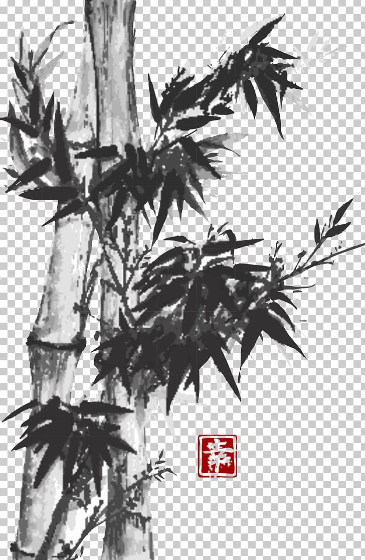 Ink Wash Painting Drawing Inkstick Japanese Painting PNG, Clipart, Bamboo Vector, Black, Black And White, Branch, Cartoon Free PNG Download