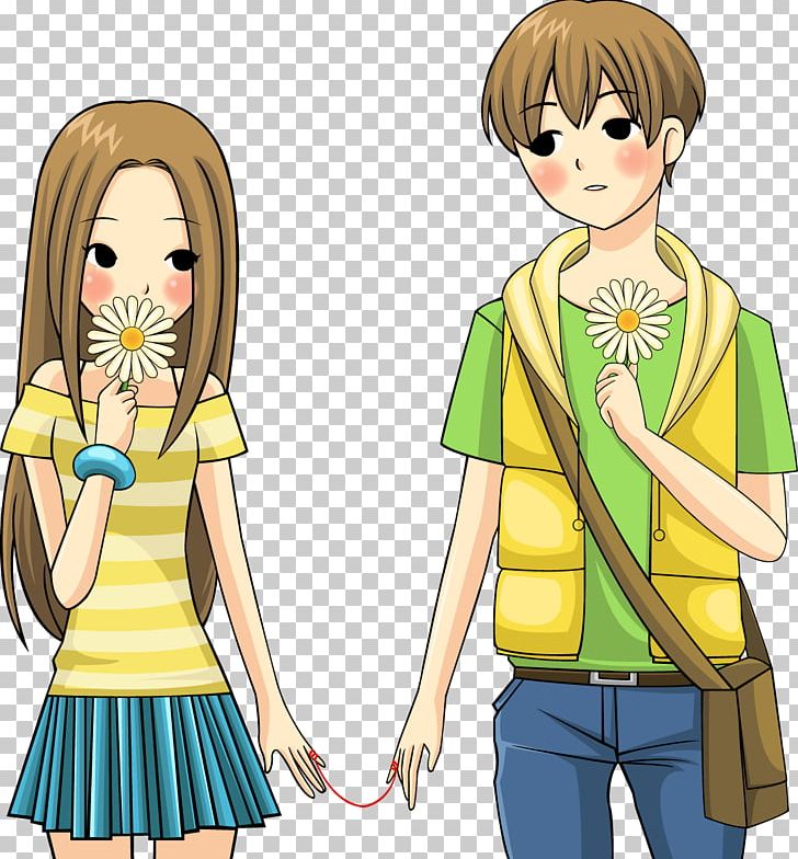 cartoon boyfriend and girlfriend holding hands