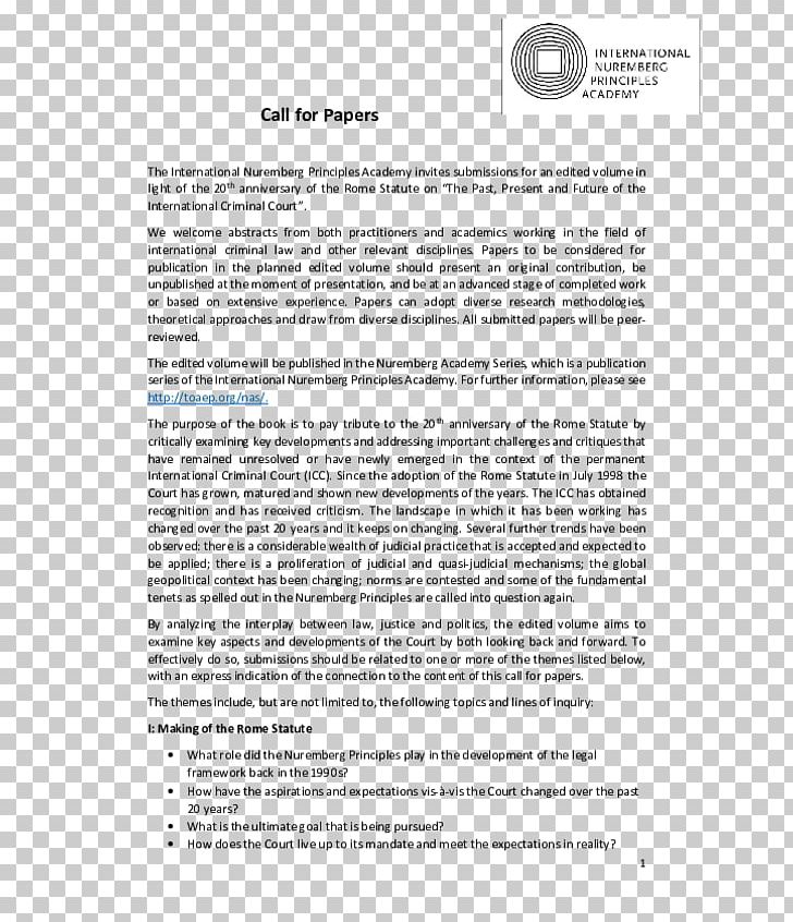 Call For Papers International Nuremberg Principles Academy Rome Statute Of The International Criminal Court PNG, Clipart, Academic Conference, Academy, Area, Call For Papers, Court Free PNG Download