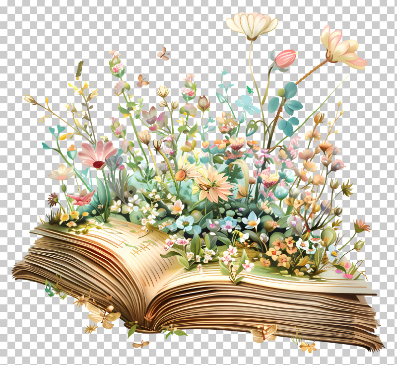 Spring - Open Book With Flowers Illustration PNG, Clipart, Books ...