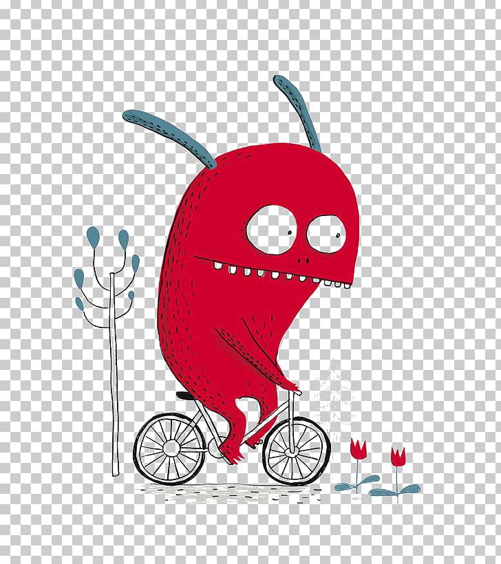 Red Monster Cartoon Illustration PNG, Clipart, Art, Bicycle, Blue, Blue Ear, Cartoon Free PNG Download