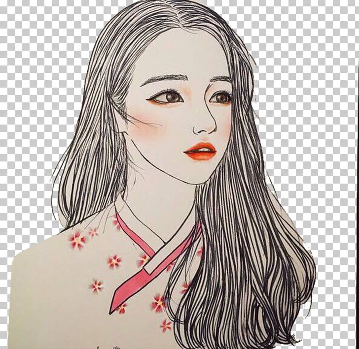 Drawing Illustrator Ulzzang Art Illustration PNG, Clipart, Black Hair, Face, Fashion Girl, Fashion Illustration, Girl Free PNG Download