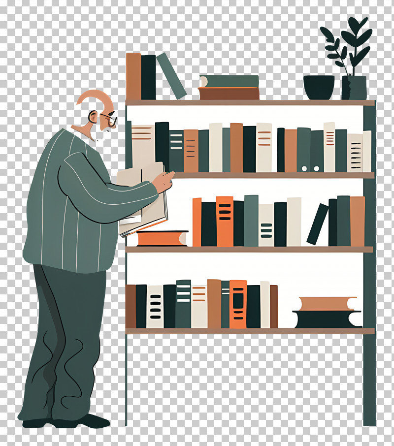 Man With Bookshelf - Man Organizing Bookshelf PNG