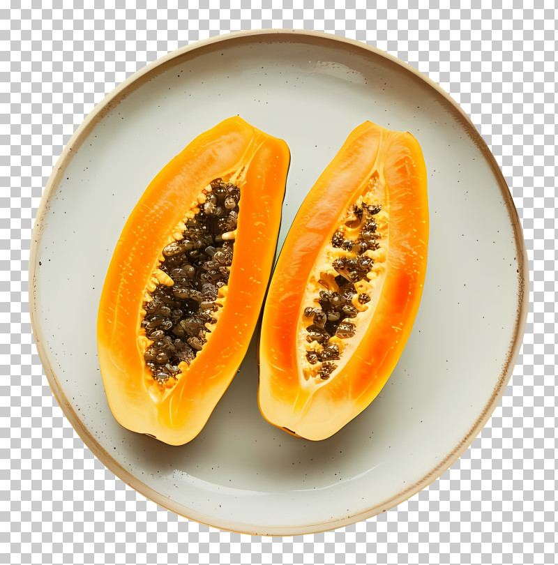 Papaya - Fresh Papaya Halves On Plate PNG