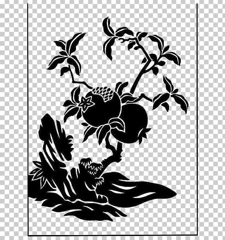 Pomegranate Papercutting Motif PNG, Clipart, Art, Black, Branch, Cdr, Fictional Character Free PNG Download