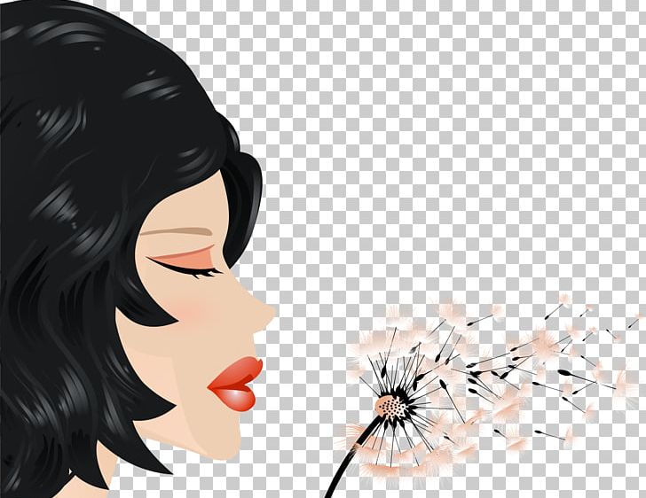 Illustration PNG, Clipart, Black Hair, Cartoon, Face, Flowers, Girl Free PNG Download