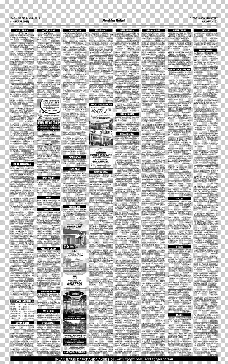 Kedaulatan Rakyat Classified Advertising Newspaper Massage PNG, Clipart, Advertising, Angle, Area, Black And White, Central Jakarta Free PNG Download