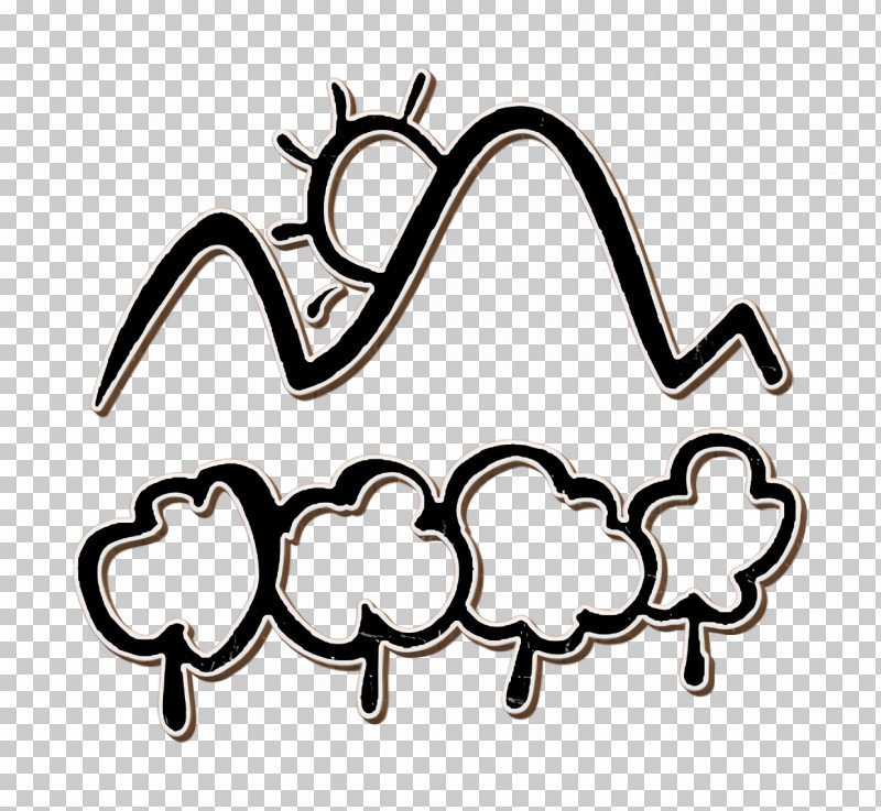 Hand Drawn Mountain Icon Mountain Icon Mountain Landscape With Trees And Sun Icon PNG, Clipart, Black, Black And White, Computer Program, Image Sharing, Logo Free PNG Download