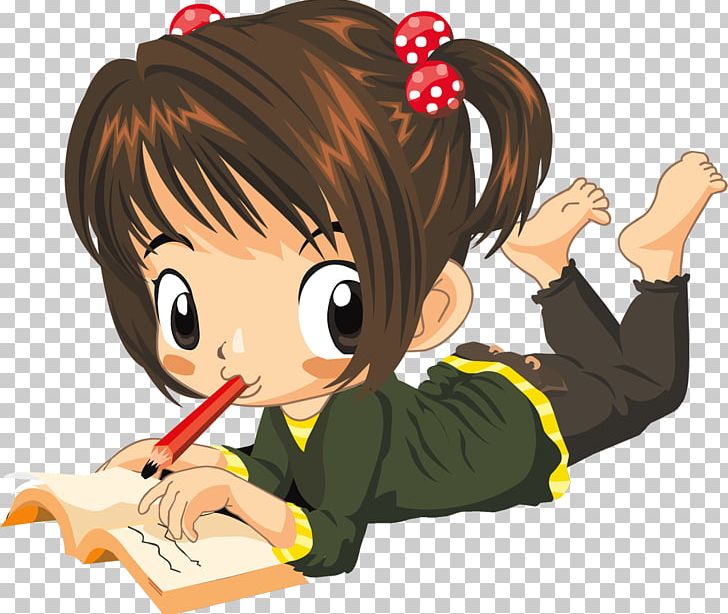 Writing Girl PNG, Clipart, Anime, Book, Boy, Brown Hair, Cartoon Free PNG Download