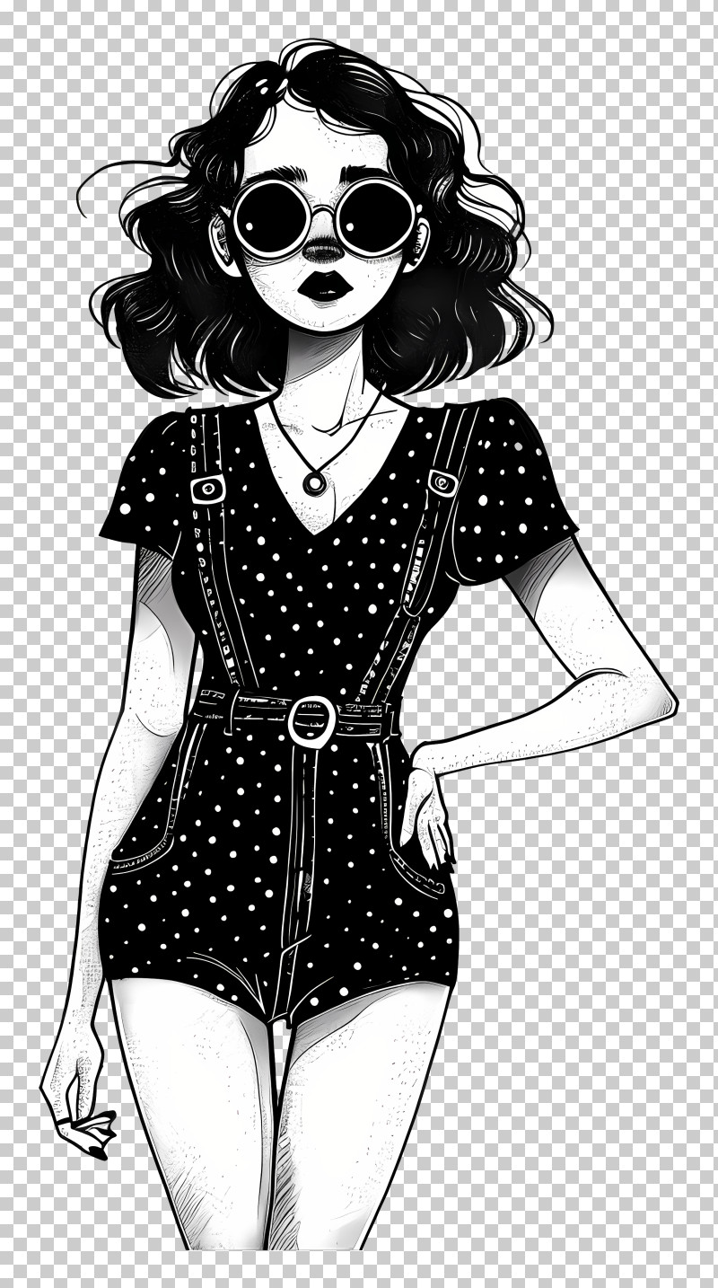 Romper - Stylish Woman In Polka Dot Outfit PNG