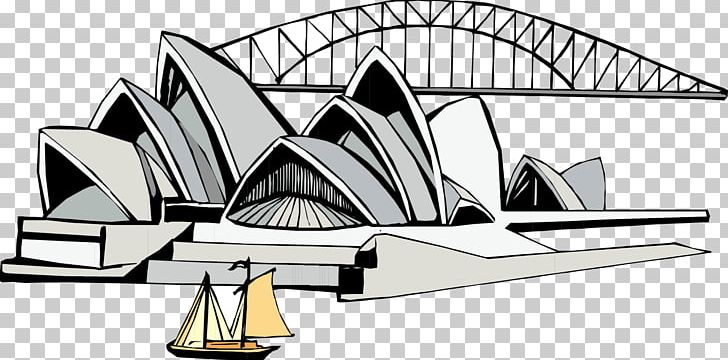 Sydney Opera House Tourist Attraction Illustration PNG, Clipart, Angle, Black And White, Cartoon, Creative Work, Famous Free PNG Download