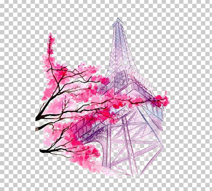 Eiffel Tower Drawing Watercolor Painting Illustration PNG, Clipart, Art, Blossom, Blossoms, Cherry, Cherry Blossoms Free PNG Download
