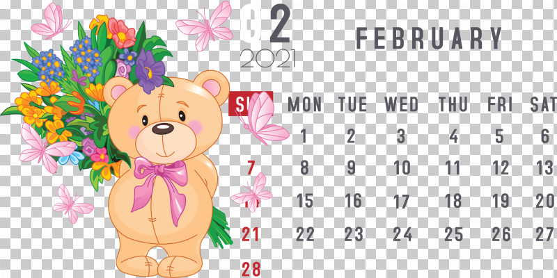 February 2021 Printable Calendar February Calendar 2021 Calendar PNG, Clipart, 2021 Calendar, Bears, Doll, Floral Design, Flower Free PNG Download