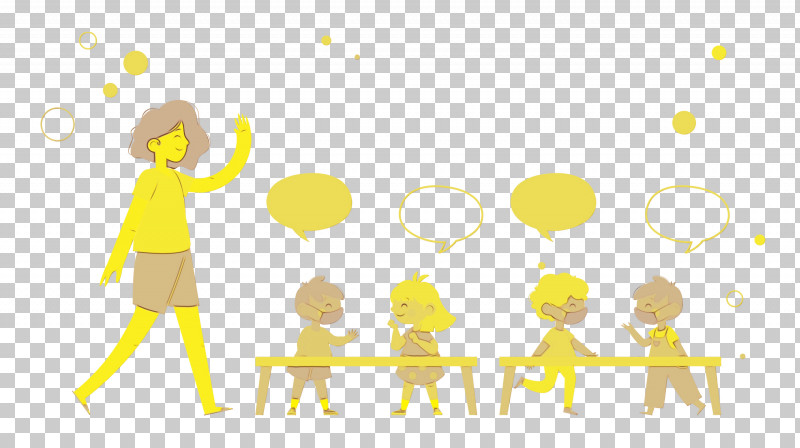 Cartoon Yellow Pattern Conversation Happiness PNG, Clipart, Behavior, Cartoon, Classroom, Conversation, Happiness Free PNG Download