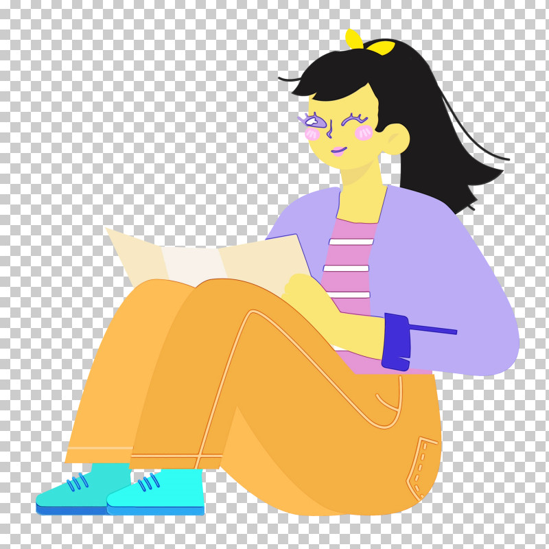 Cartoon Character Yellow Sitting PNG, Clipart, Cartoon, Character, Happiness, Hm, Paint Free PNG Download