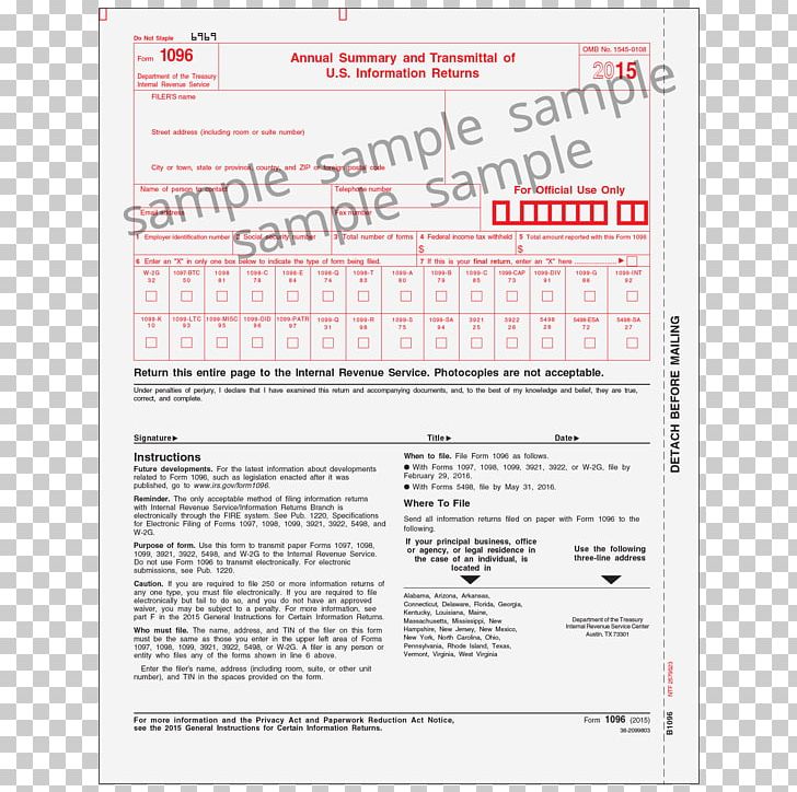 Document Form 1096 Internal Revenue Service IRS Tax Forms PNG, Clipart, Area, Document, Form, Form 1040, Form 1096 Free PNG Download