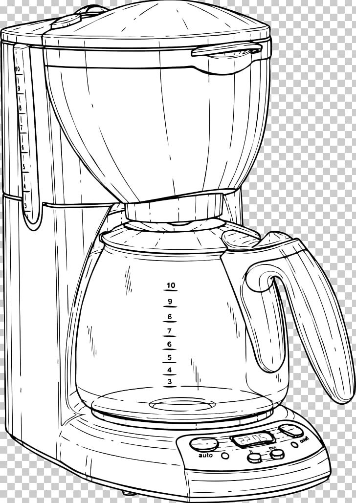 Coffeemaker Cafe Brewed Coffee Drawing PNG, Clipart, Arabica Coffee, Artwork, Black And White, Brewed Coffee, Cafe Free PNG Download