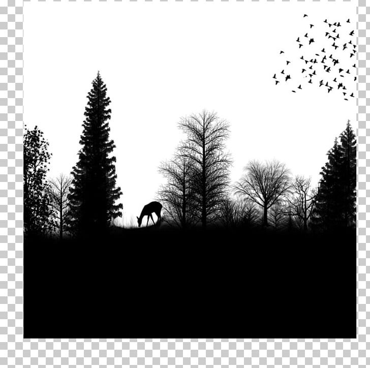 Silhouette Drawing Forest PNG, Clipart, Animals, Art, Black And White, Blackwork, Branch Free PNG Download