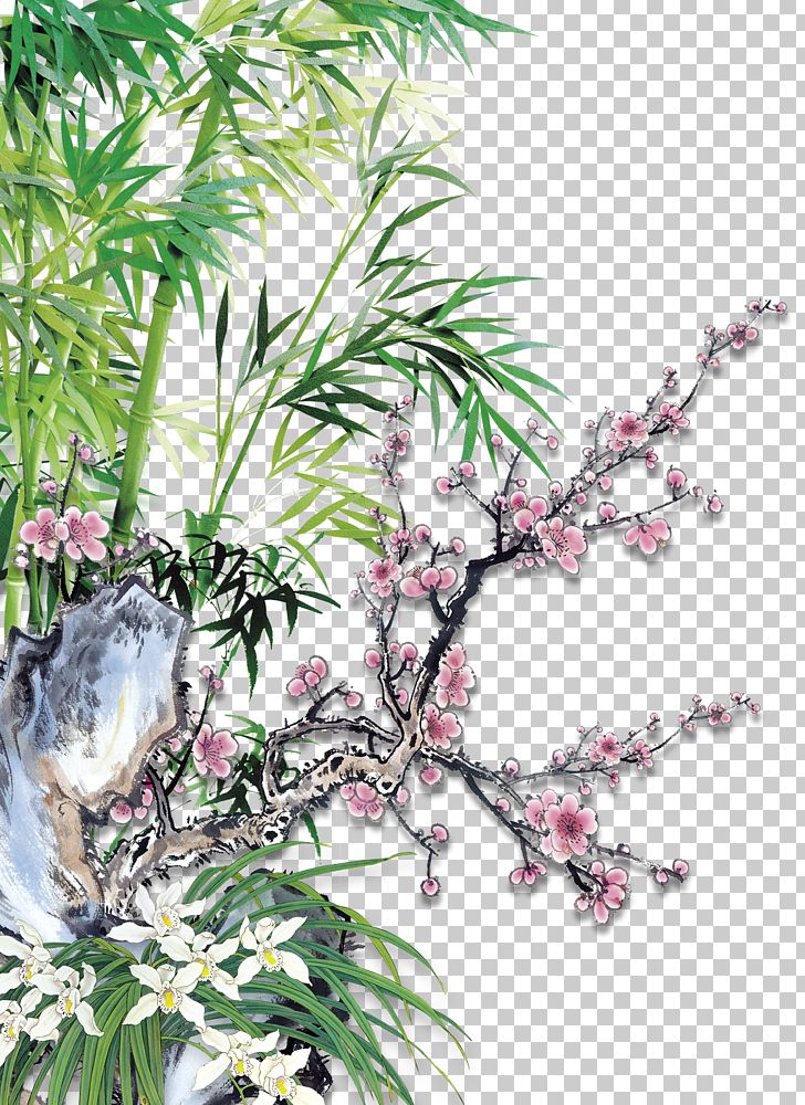 Ink Wash Painting Four Gentlemen Bamboo Plum Blossom Chinese Painting PNG, Clipart, Bamboo Tree, Big, Big Picture, Birdandflower Painting, Blossom Free PNG Download