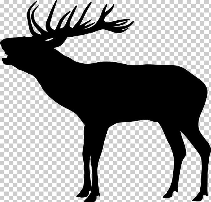 Elk Red Deer Silhouette Reindeer PNG, Clipart, Animals, Antler, Black And White, Deer, Drawing Free PNG Download
