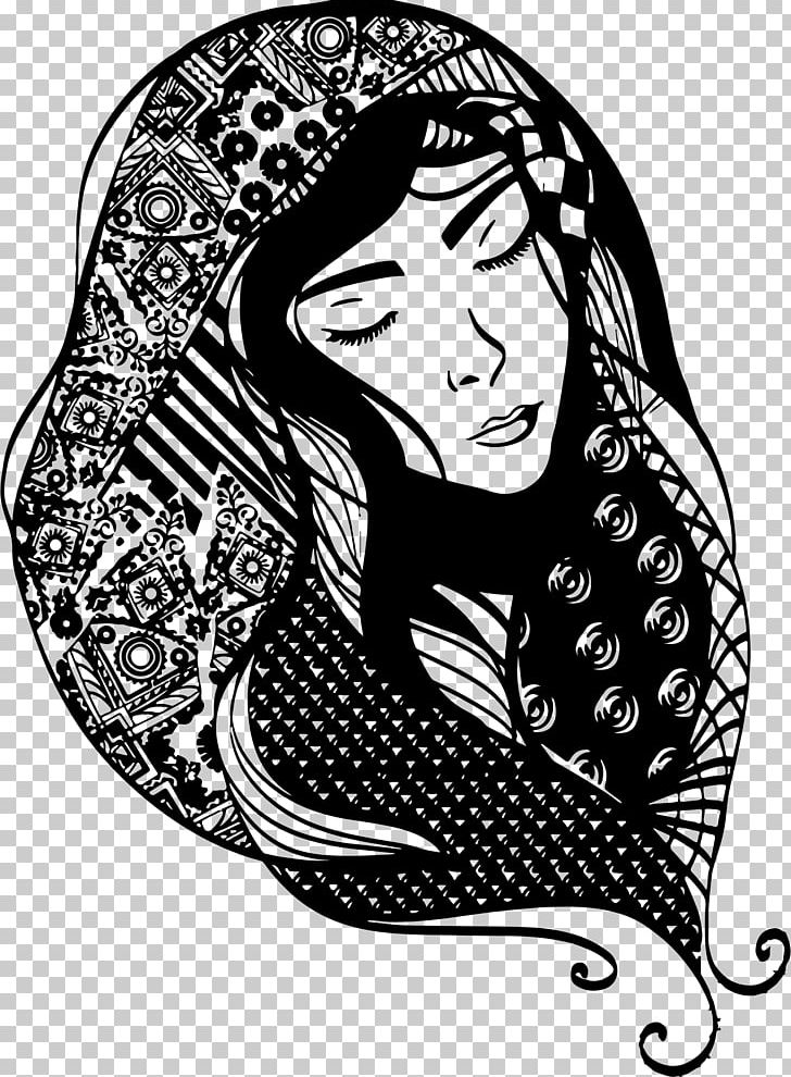 Scarf Drawing Female PNG, Clipart, Art, Black And White, Drawing, Face, Female Free PNG Download