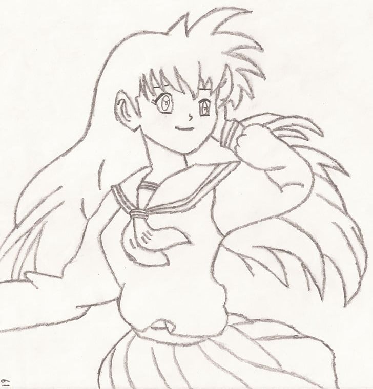 Line Art Kagome Higurashi Drawing PNG, Clipart, Anime, Arm, Art, Artwork, Black Free PNG Download