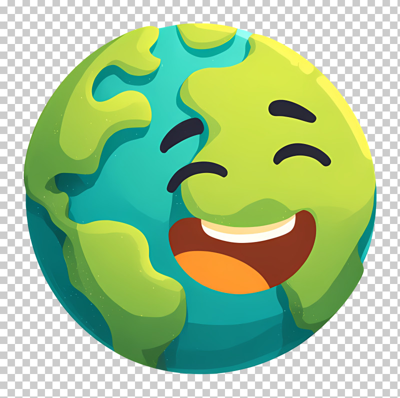 Earth Emoji - Happy Earth Cartoon Illustration PNG