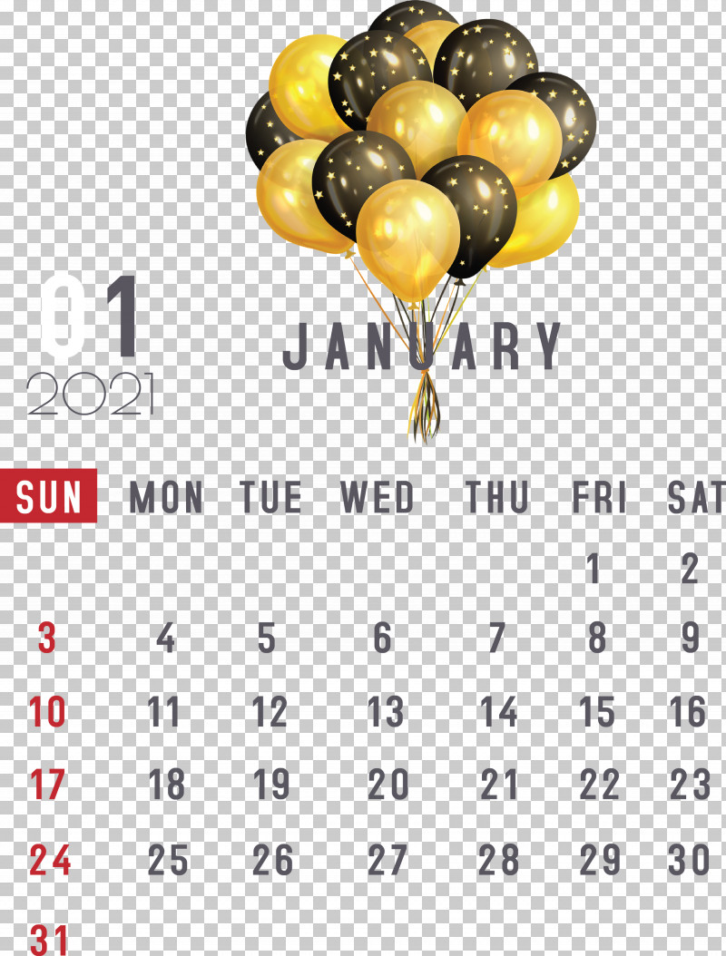 January 2021 Printable Calendar January Calendar PNG, Clipart, 2021 Calendar, Balloon, Birthday, Colored Gold, Confetti Free PNG Download