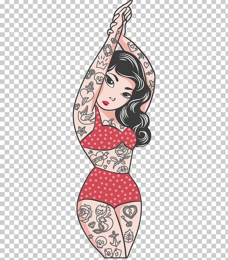 Tattoo Pin-up Girl Wall Decal Sticker PNG, Clipart, Cartoon Characters, Fashion, Fashion Girl, Fashion Illustration, Girl Free PNG Download