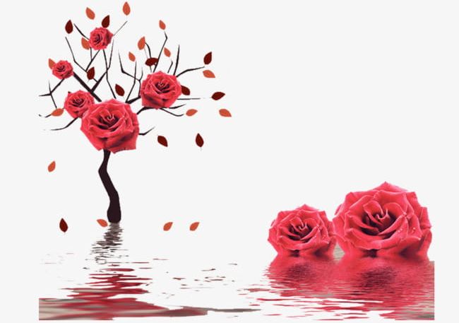 Red Cartoon Rose Tree Poster Decoration PNG, Clipart, Background, Background Decoration, Black, Black Branches, Branches Free PNG Download