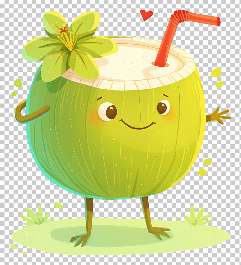 Cartoon Coconut - Cute Coconut Drink With Straw PNG