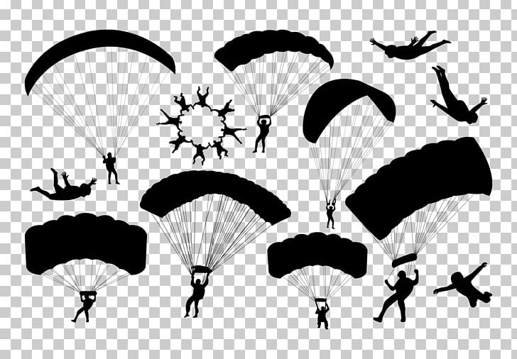 Parachuting Parachute Silhouette Airplane PNG, Clipart, Air Sports, Black, Black And White, Cartoon, Drawing Free PNG Download