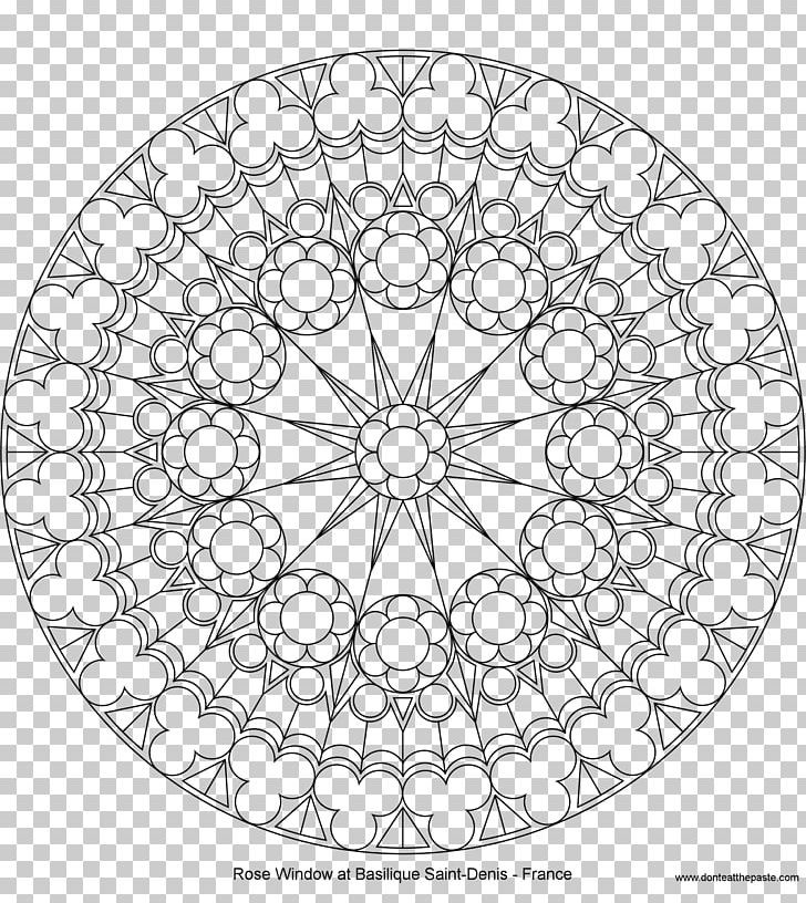 Rose Window Stained Glass Coloring Book PNG, Clipart, Area, Black And White, Circle, Color, Coloring Book Free PNG Download