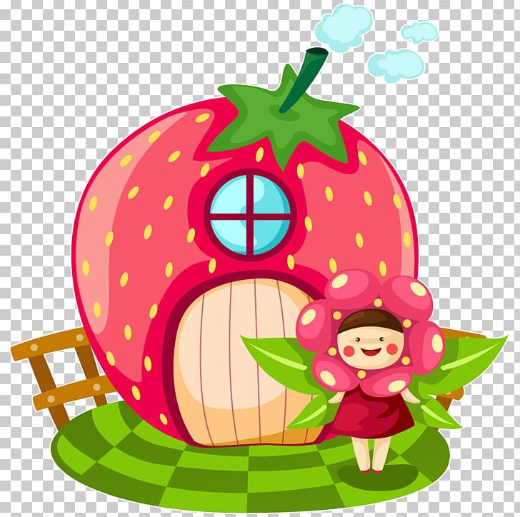 Strawberry House Cartoon PNG, Clipart, Cartoon, Drawing, Fictional Character, Food, Fruit Free PNG Download