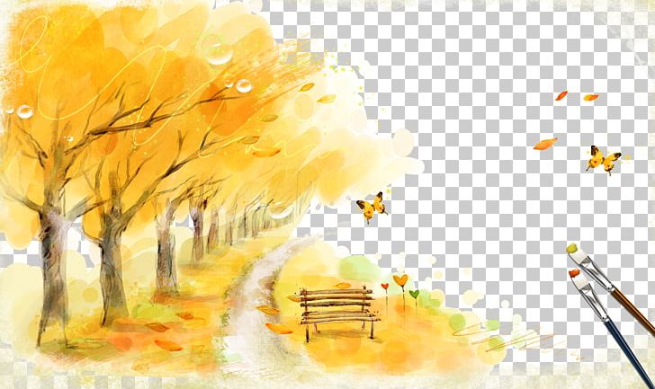 Autumn Fukei Illustration PNG, Clipart, Art, Autumn, Autumn Tree, Bench, Cartoon Free PNG Download