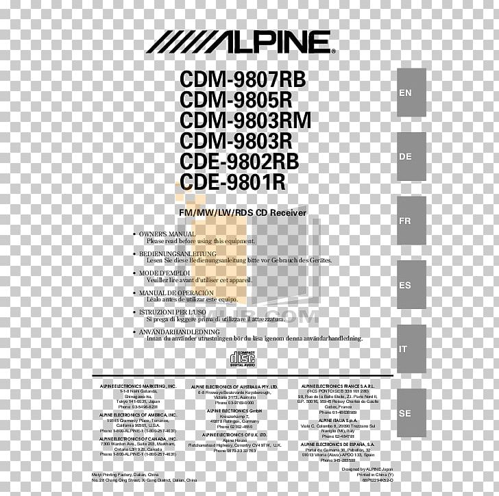 Document Alpine Electronics Alpine CDA 9812RB Product Manuals Vehicle Audio PNG, Clipart, Alpine Electronics, Amplifier, Area, Brand, Compact Disc Free PNG Download