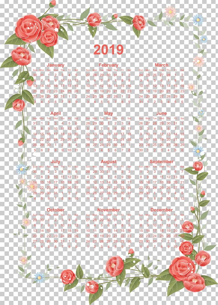 2019 Calendar Printable. PNG, Clipart, Calendar, Cut Flowers, Floral Design, Flower, Flowering Plant Free PNG Download